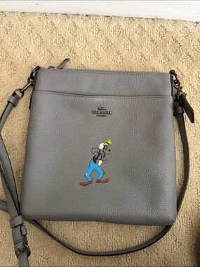 Coach bags Gray Pebbled Leather Messenger with Goofy Graphic